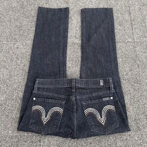 7 For All Mankind Women's Straight Leg Dark Wash Jeans Sz 28 Bedazzled Y2K Style